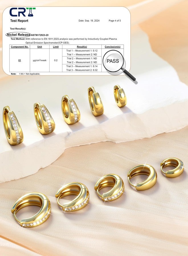 SAILIMUE 5 Pairs Small Hoop Earrings for Women Trendy 14K Gold Plated Earrings Cubic Zirconia Earring Set Hypoallergenic Huggie Hoops Chunky Earring Sets for Multiple Piercing - Image 4